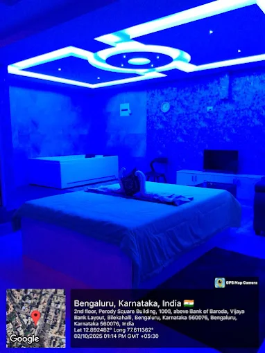 Sky Days Spa treatment room with blue ceiling lights