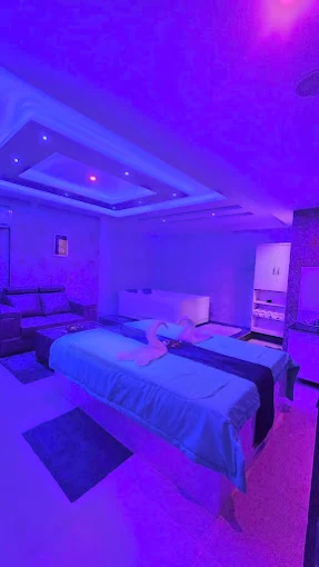 View across a Sky Days Spa treatment room with ambient lighting